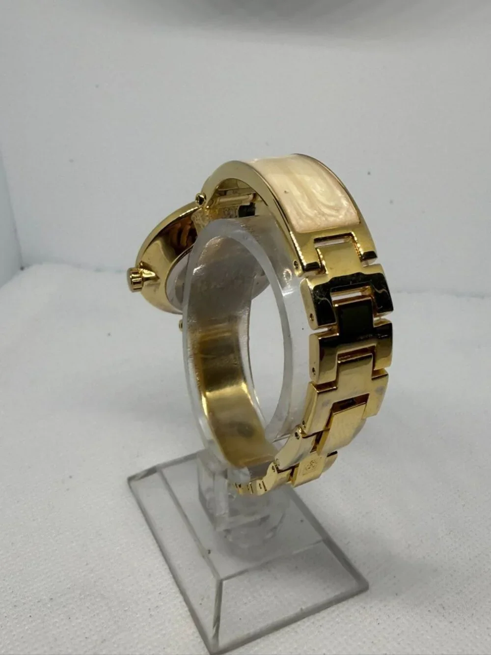 Anne Klein Women's Gold-Tone Cream Dial Marble Acetate Bracelet Watch AK/2690